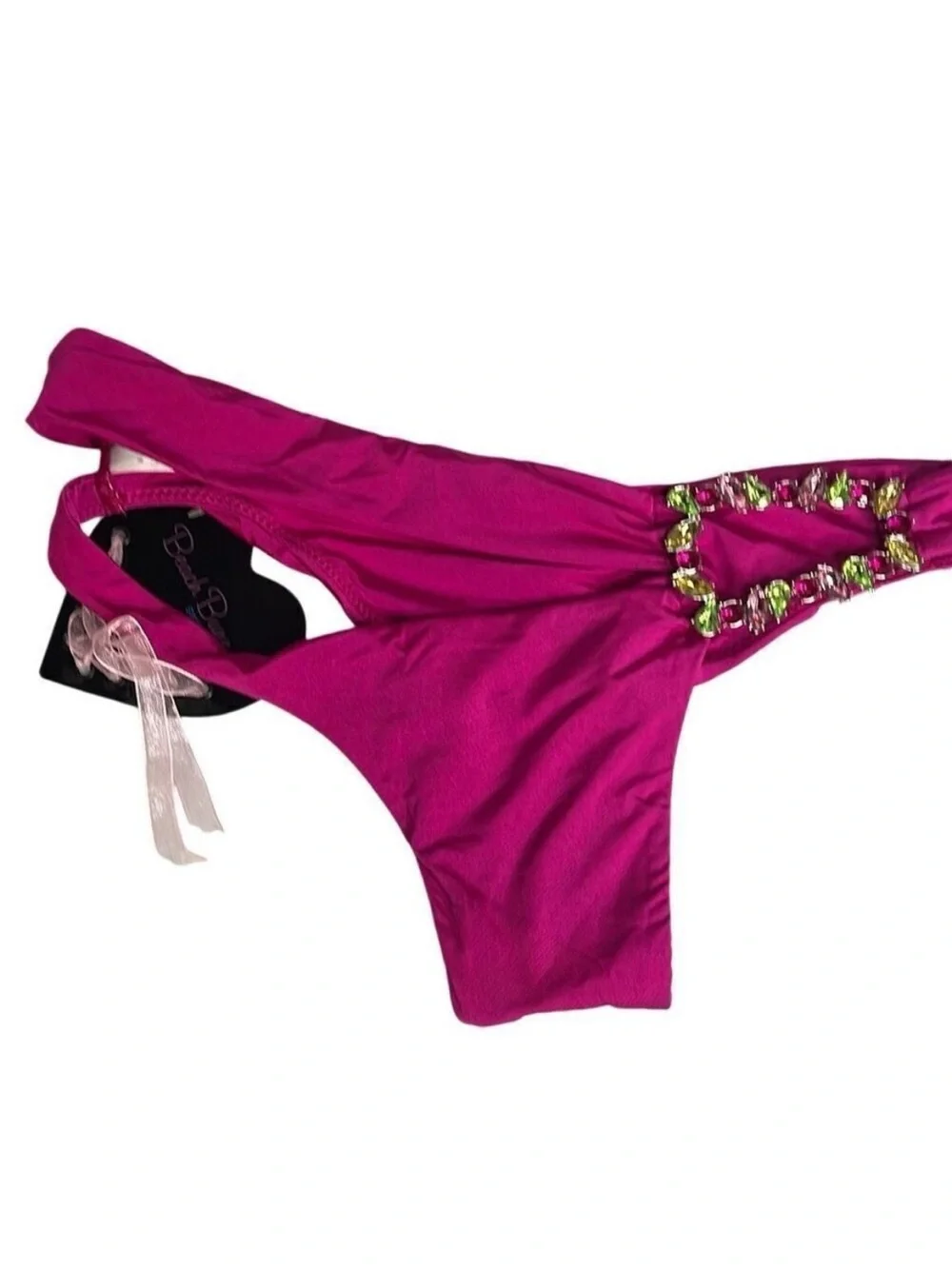 Women’s One-Shoulder Fuchsia Bikini with Jewel Accents